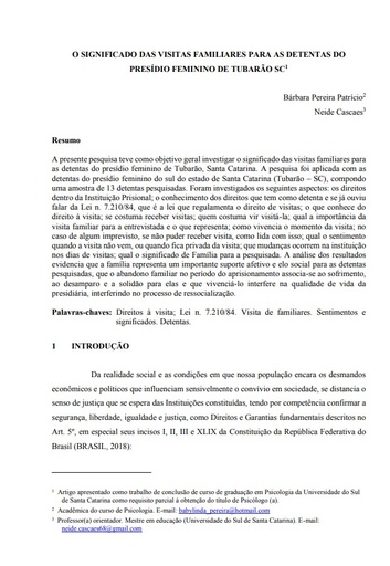 O significado da visita familiar para as detentas do presidio feminino de Tubarão SC
