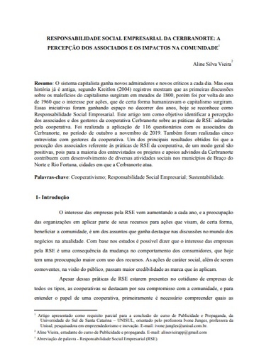 Responsabilidade social empresarial da Cerbranorte: a percepção dos associados e os impactos na comunidade