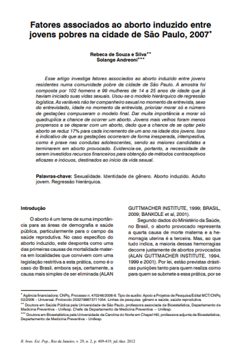 Fatores associados ao aborto induzido entre jovens pobres na cidade de São Paulo, 2007