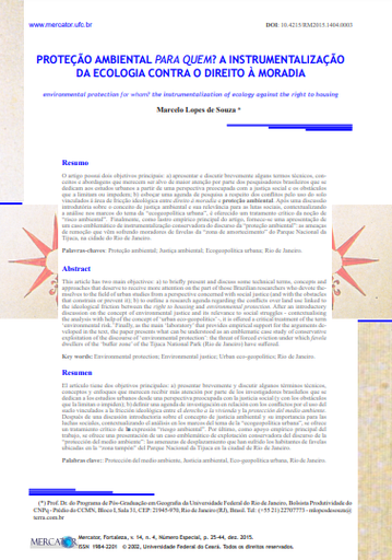 PROTEÇÃO AMBIENTAL PARA QUEM? A INSTRUMENTALIZAÇÃO DA ECOLOGIA CONTRA O DIREITO À MORADIA