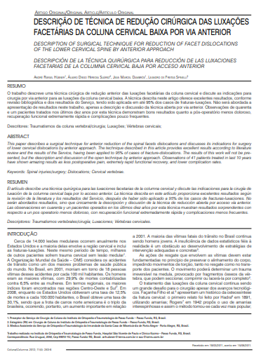 Descrição de técnica de redução cirúrgica das luxações facetárias da coluna cervical baixa por via anterior