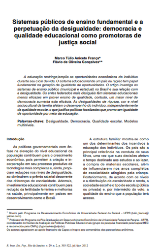 Sistemas públicos de ensino fundamental e a perpetuação da desigualdade: democracia e qualidade educacional como promotoras de justiça social