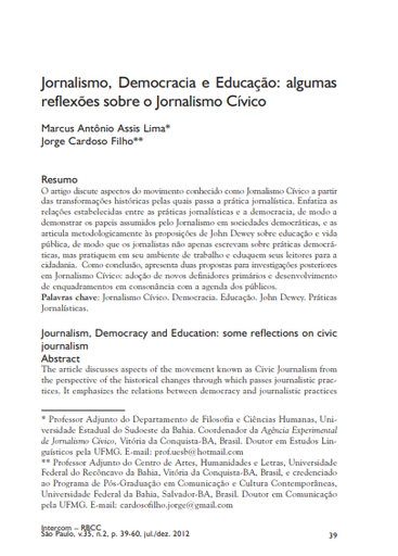 Jornalismo, Democracia e Educação: algumas reflexões sobre o Jornalismo Cívico