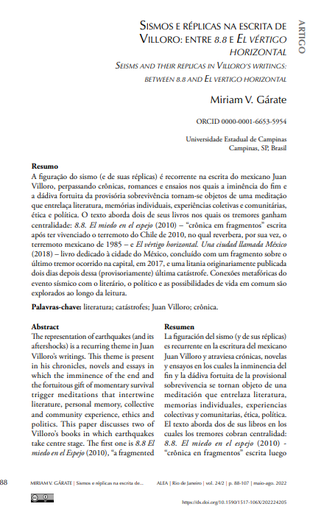 SISMOS E RÉPLICAS NA ESCRITA DE VILLORO: ENTRE 8.8 E EL VÉRTIGO HORIZONTAL