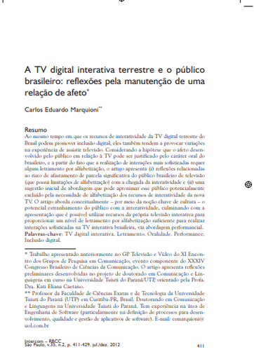 A TV digital interativa terrestre e o público brasileiro: reflexões pela manutenção de uma relação de afeto