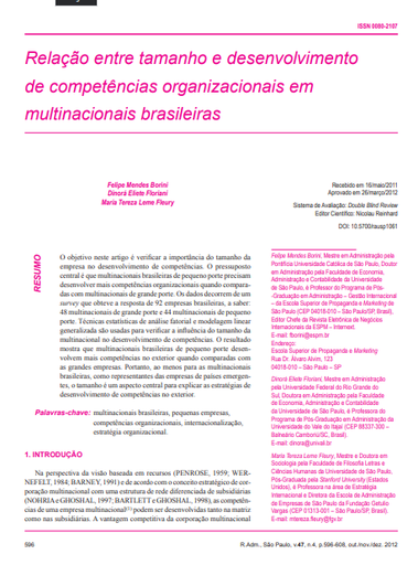 Relação entre tamanho e desenvolvimento de competências organizacionais em multinacionais brasileiras