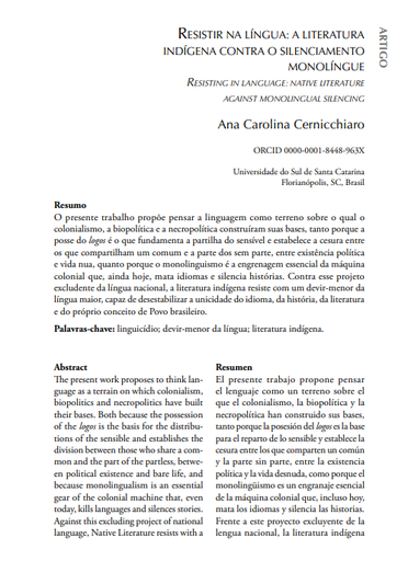 RESISTIR NA LÍNGUA: A LITERATURA INDÍGENA CONTRA O SILENCIAMENTO MONOLÍNGUE