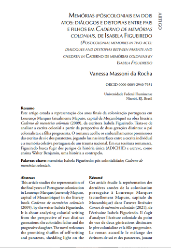 MEMÓRIAS (PÓS)COLONIAIS EM DOIS ATOS: DIÁLOGOS E DISTOPIAS ENTRE PAIS E FILHOS EM CADERNO DE MEMÓRIAS COLONIAIS, DE ISABELA FIGUEIREDO