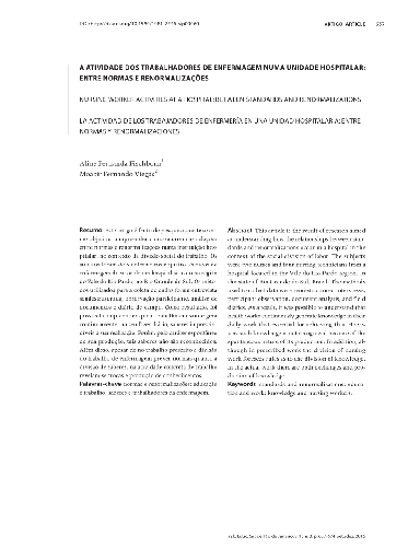 A ATIVIDADE DOS TRABALHADORES DE ENFERMAGEM NUMA UNIDADE HOSPITALAR: ENTRE NORMAS E RENORMALIZAÇÕES