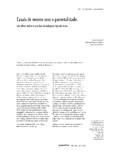 Casais de mesmo sexo e parentalidade: um olhar sobre o uso das tecnologias reprodutivas