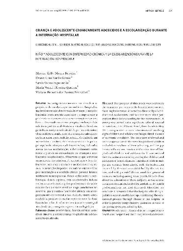 CRIANÇA E ADOLESCENTE CRONICAMENTE ADOECIDOS E A ESCOLARIZAÇÃO DURANTE A INTERNAÇÃO HOSPITALAR