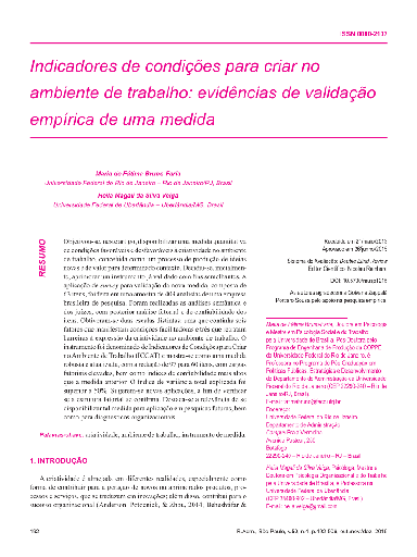 Indicadores de condições para criar no ambiente de trabalho: evidências de validação empírica de uma medida