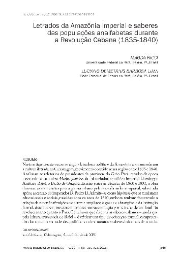 Letrados da Amazônia Imperial e saberes das populações analfabetas durante a Revolução Cabana (1835-1840)