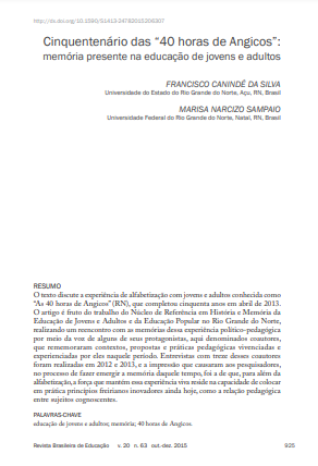 Cinquentenário das &quot;40 horas de Angicos&quot;: memória presente na educação de jovens e adultos