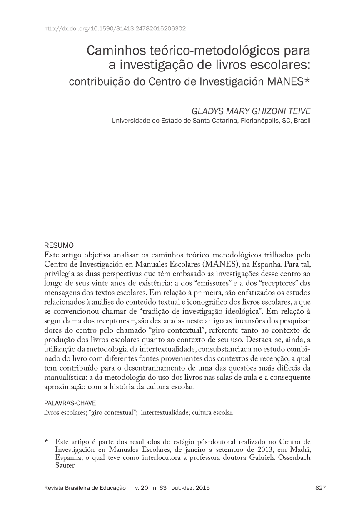 Caminhos teórico-metodológicos para a investigação de livros escolares: contribuição do Centro de Investigación MANES