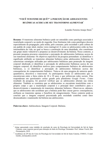 Você tem fome de quê? A percepção de adolescentes bulimicas acerca de seu transtorno alimentar
