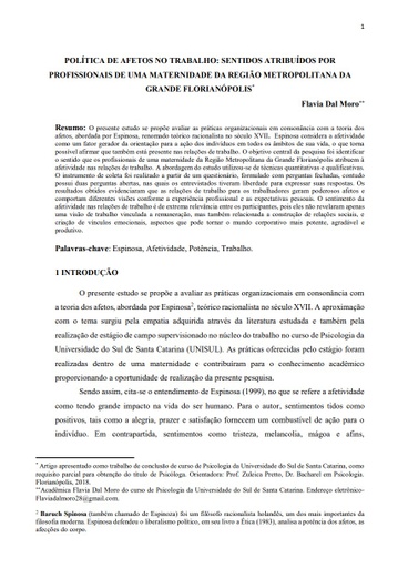 Política de afetos no trabalho: sentidos atribuídos por profissionais de uma maternidade da região metropolitana da grande Florianópolis