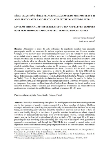 Nível de aptidão física relacionada à saúde de meninos de 10 e 11 anos praticantes e não praticantes de treinamento de futsal