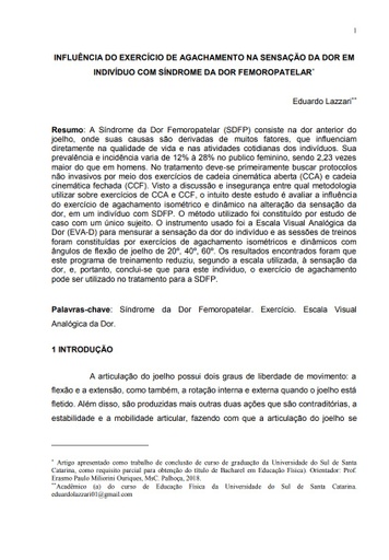 Influência do exercício de agachamento na sensação da dor em indivíduo com síndrome da dor femoropatelar