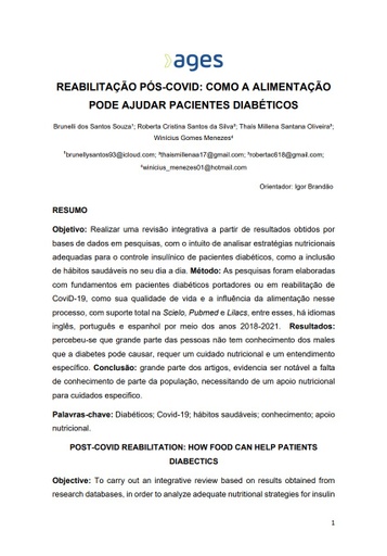 Reabilitação pós-covid: como a alimentação pode ajudar pacientes diabéticos