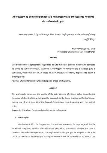 Abordagem ao domicílio por policiais militares: prisão em flagrante no crime de tráfico de drogas