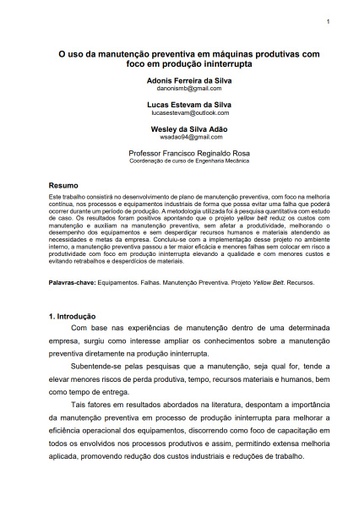 O uso da Manutenção Preventiva em Máquinas Produtivas com foco em Produção Ininterrupta