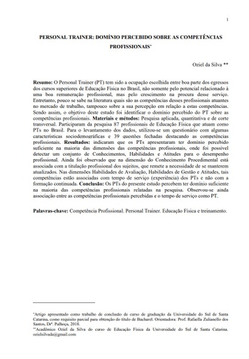 Personal trainer: domínio percebido sobre as competências profissionais