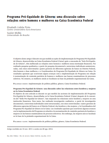 Programa Pró-Equidade de Gênero: uma discussão sobre relações entre homens e mulheres na Caixa Econômica Federal