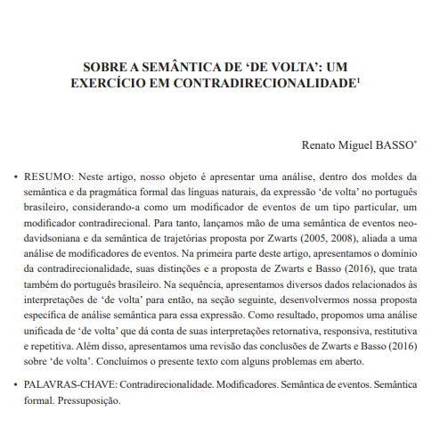 SOBRE A SEMÂNTICA DE ‘DE VOLTA’: UM EXERCÍCIO EM CONTRADIRECIONALIDADE