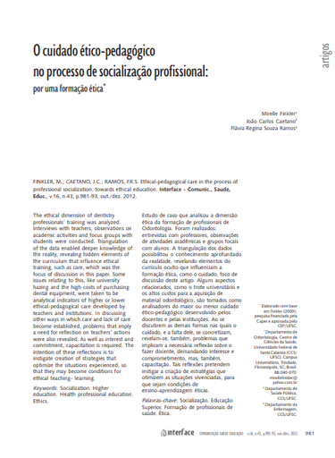 O cuidado ético-pedagógico no processo de socialização profissional: por uma formação ética