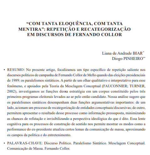 “COM TANTA ELOQUÊNCIA, COM TANTA MENTIRA”: REPETIÇÃO E RECATEGORIZAÇÃO EM DISCURSOS DE FERNANDO COLLOR