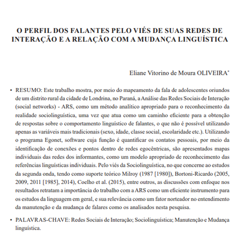 O PERFIL DOS FALANTES PELO VIÉS DE SUAS REDES DE INTERAÇÃO E A RELAÇÃO COM A MUDANÇA LINGUÍSTICA