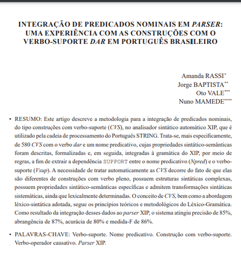 INTEGRAÇÃO DE PREDICADOS NOMINAIS EM PARSER: UMA EXPERIÊNCIA COM AS CONSTRUÇÕES COM O VERBO-SUPORTE DAR EM PORTUGUÊS BRASILEIRO