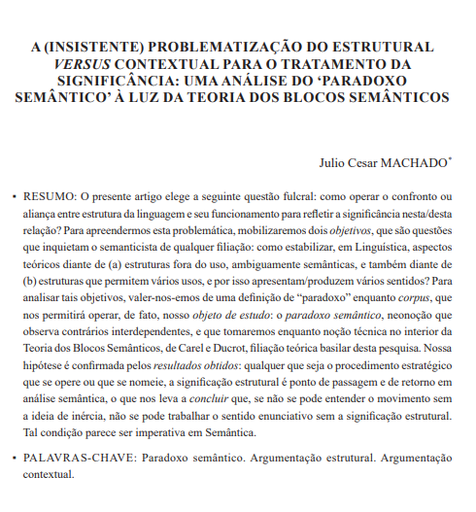 A (INSISTENTE) PROBLEMATIZAÇÃO DO ESTRUTURAL VERSUS CONTEXTUAL PARA O TRATAMENTO DA SIGNIFICÂNCIA: UMA ANÁLISE DO ‘PARADOXO SEMÂNTICO’ À LUZ DA TEORIA DOS BLOCOS SEMÂNTICOS