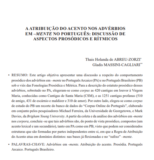 A ATRIBUIÇÃO DO ACENTO NOS ADVÉRBIOS EM –MENTE NO PORTUGUÊS: DISCUSSÃO DE ASPECTOS PROSÓDICOS E RÍTMICOS