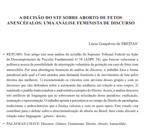 A DECISÃO DO STF SOBRE ABORTO DE FETOS ANENCÉFALOS: UMA ANÁLISE FEMINISTA DE DISCURSO