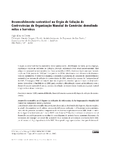 Desenvolvimento sustentável no Órgão de Solução de Controvérsias da Organização Mundial do Comércio: demolindo mitos e barreiras