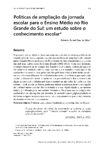 Políticas de ampliação da jornada escolar para o Ensino Médio no Rio Grande do Sul: um estudo sobre o conhecimento escolar