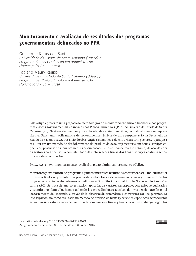 Monitoramento e avaliação de resultados dos programas governamentais delineados no PPA