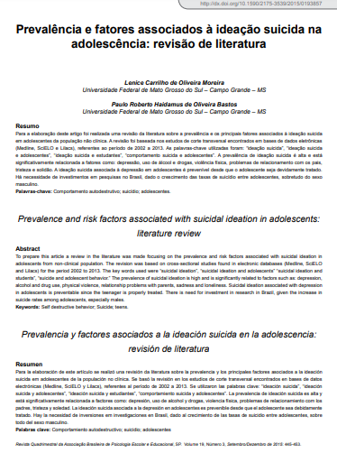 Prevalência e fatores associados à ideação suicida na adolescência: revisão de literatura