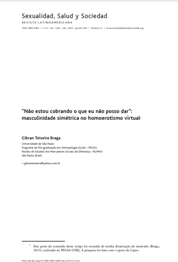 &quot;NÃO ESTOU COBRANDO O QUE EU NÃO POSSO DAR&quot;: MASCULINIDADE SIMÉTRICA NO HOMOEROTISMO VIRTUAL