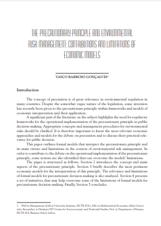 O princípio da precaução e a gestão dos riscos ambientais: contribuições e limitações dos modelos econômicos