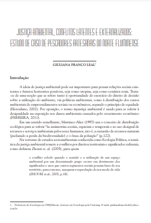 Justiça ambiental, conflitos latentes e externalizados: estudo de caso de pescadores artesanais do norte fluminense
