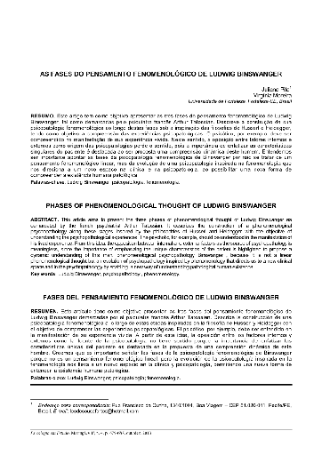 As fases do pensamento fenomenológico de Ludwig Binswanger