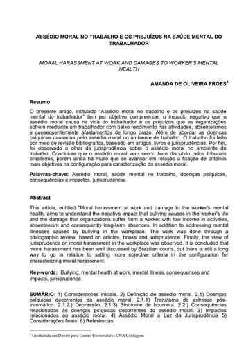 Assédio moral no trabalho e os prejuízos na saúde mental do trabalhador