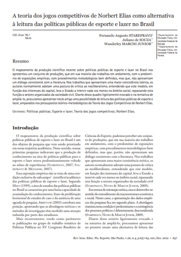 A teoria dos jogos competitivos de Norbert Elias como alternativa à leitura das políticas públicas de esporte e lazer no Brasil