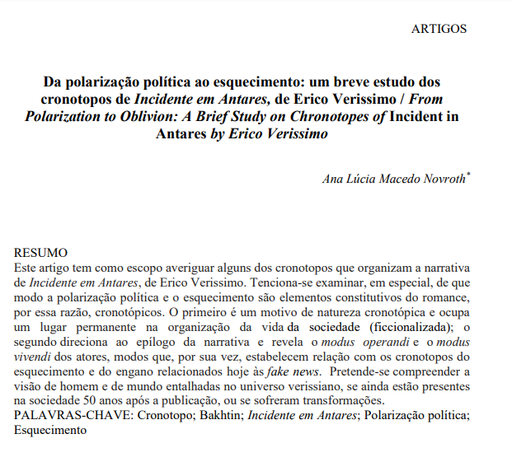 Da polarização política ao esquecimento: um breve estudo dos cronotopos de Incidente em Antares, de Erico Verissimo / From Polarization to Oblivion: A Brief Study on Chronotopes of Incident in Antares by Erico Verissimo