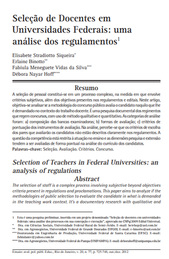 Seleção de Docentes em Universidades Federais: uma análise dos regulamentos