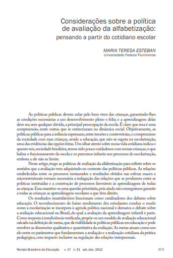 Considerações sobre a política de avaliação da alfabetização: pensando a partir do cotidiano escolar
