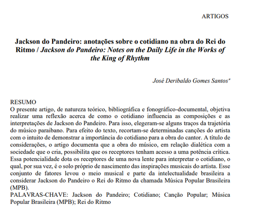 Jackson do Pandeiro: anotações sobre o cotidiano na obra do Rei do Ritmo / Jackson do Pandeiro: Notes on the Daily Life in the Works of the King of Rhythm